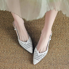 Openwork Weave Design Mid-Heel Mules Sandals Comfortable Ankle Strap High Heel