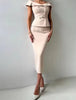 Off Shoulder Slim Double Breasted Belted Top Long Hip Package Skirt 2 Piece Set