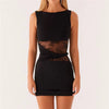 Elegant Lace Patchwork Sleeveless Slim Fit Cut Out Short Mini Dress