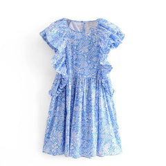 Sweet Butterfly Sleeve Floral Print Mini Dress