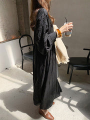Maxi Dress High Collar Casual Buttons Floor Length Dress