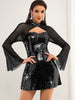 Elegant synthetic fiber O-Neck through mesh sequin mini dresses