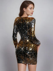 Vintage Sequin Birthday Party Slight Stretch Bodycon Mini Dress