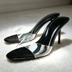 Transparent PVC Sandals Round-toe Open-toe Stiletto Slide Sandals Luxury Brand Designer Shoes