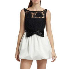 Vintage O Neck Sleeveless High Waist Temperament Mini Dress