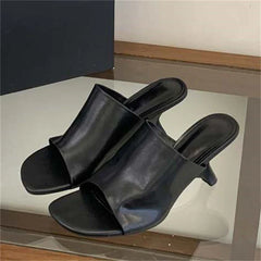Vintage Square Toe Slippers High Heel