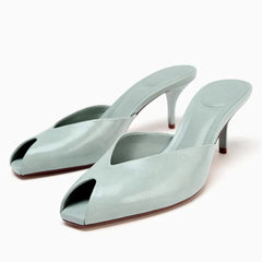 Luxury Designer Patent Leather Slippers Peep Toe Stiletto Slide Sandals Elegant High Heel