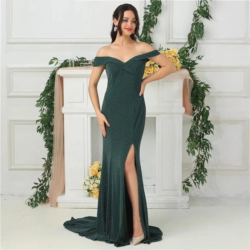 Off Shoulder Boat Neck Simple Evening Prom Dress