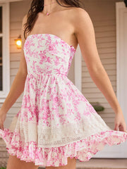 Boho Off Shoulder Floral Print Ruffled Beach Vacation Mini Dress