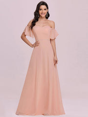 Prom Off-The-Shoulder Sleeveless Sash Chiffon Pageant Dresses