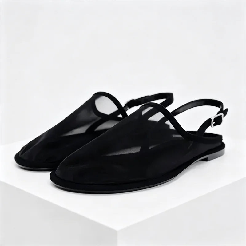 Luxury Brand Designer Flat Sandals Back Trip Strap Sandalias Mesh Breathable Casual Slides Mules Shoe