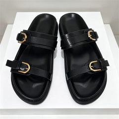 Metal Buckle Soft Leather Roman Shoes