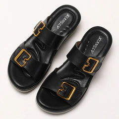 Comfort Soft Thick Bottom Sandals Open Toe Buckle Wedges Slide Sandals Casual Concise Beach Shoes