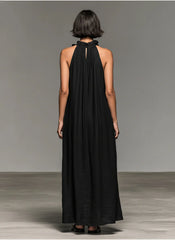 Women's Minimalist Linen-blend Sleeveless Maxi Dress With Ruffle Details MDZ1622A0Y