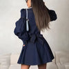 Elegant Lace-Up Blue High Waist Bandage Splice Mini Dress