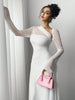 Casual Gauze Explosion Slim-fit High Irregular Oblique Shoulder Ultra Long Maxi Dress