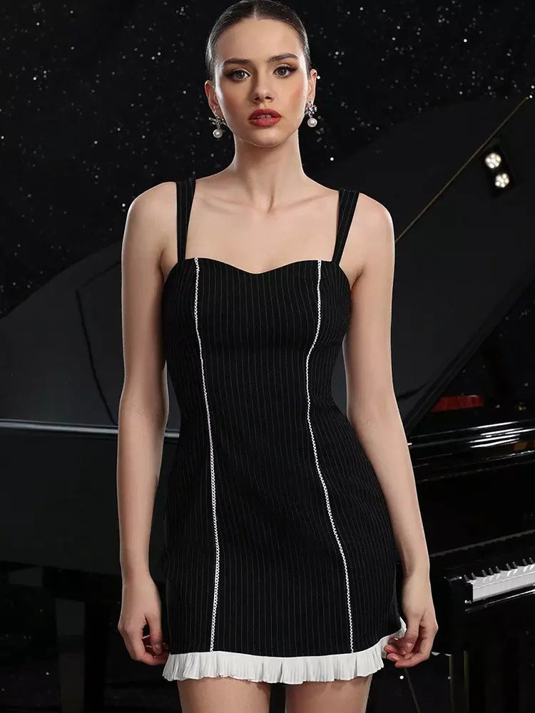 Elegant Sweetheart Adjustable Straps Striped Bodycon Mini Slip Dress