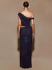 Casual One-Shoulder Crystal Sleeveless Sequin Detail Evening Party Long Maxi Dress