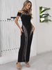 Elegant Crystal Off-Shoulder with Criss-Cross Accents Party Evening Maxi Dress