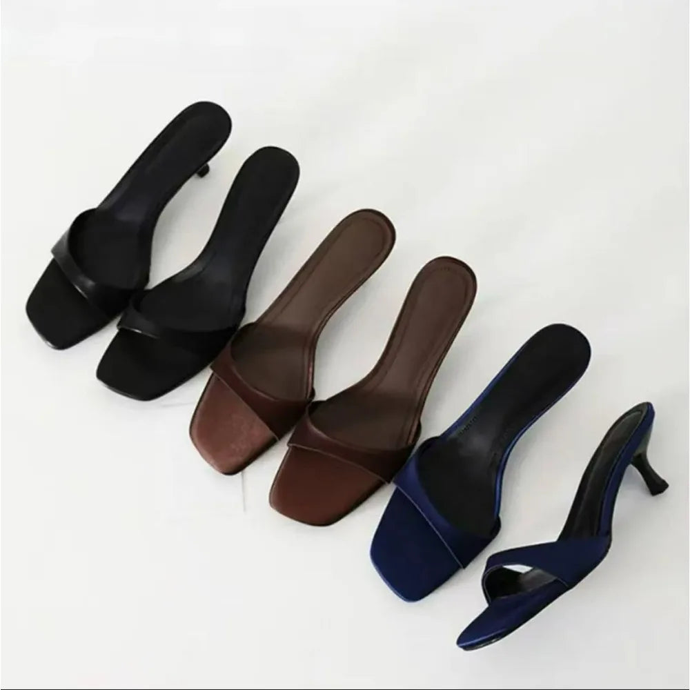 Open Toe Slippers Slip on Ladies Comfort Outdoor Thin Heel