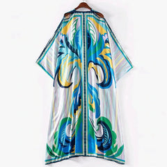 Batwing Sleeve Totem Print Loose Robe Dress