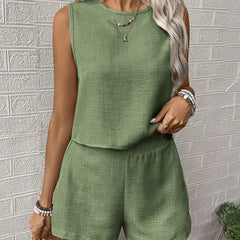 Women's Solid Color Tank Top And Shorts Set