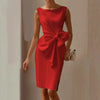 Casual O Neck Bowknot Slim Solid Sleeveless Hollow Party Mini Dress