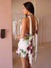 Elegant Backless Ruffle Print Hollow Out Sleeveless Draped Mini Dress