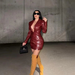 Elegant Deep V-Neck Above Knee High Waist Fold Mini Dress