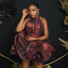 Elegant Ruffled Halter Shinny Satin Party Cocktail Party Mini Dress