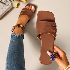 Solid Color Slide Sandals, Lightweight Square Open Toe Slip on Shoes