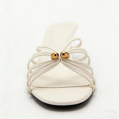 White Narrow Band Design Mid Heel