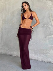 Elegant Pintuck Dresses Rushed Cover Up Slim Maxi Mesh Long Dress