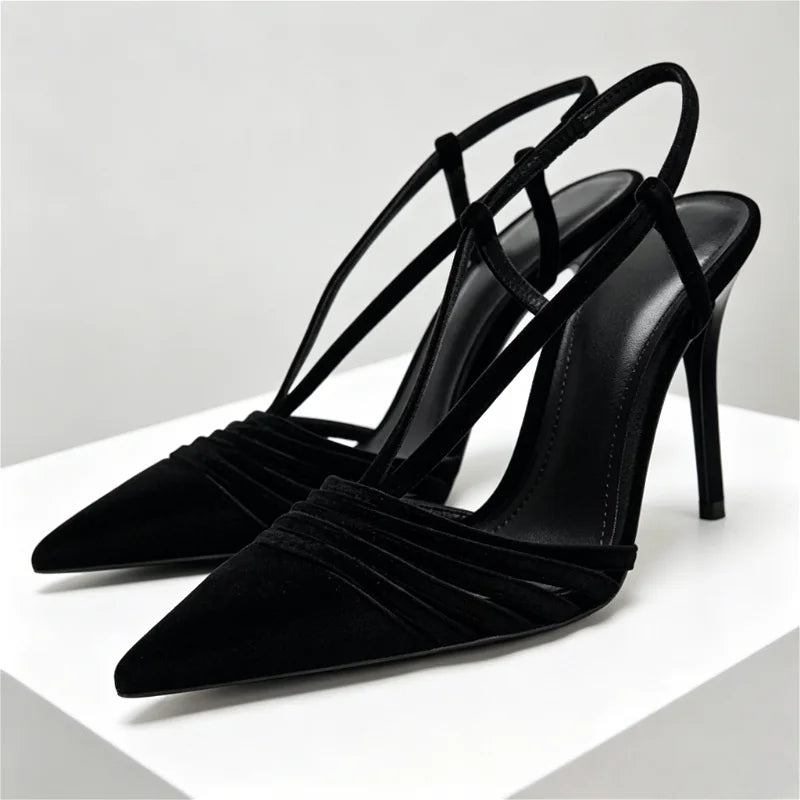 Velvet Effect Body Pumps Pointed Toe Strappy Detail High Heel