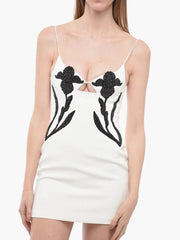 Crystal Flower Spaghetti Strap Sleeveless Diamonds Floral Evening Club Party Bodycon Mini Dresses