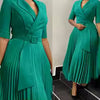 Elegant Notched Collar Half Sleeve Belt Waisted Mid Calf Professional Dresses