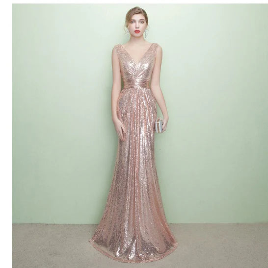 Evening Dresses Mermaid Formal Dress V Neck Sleeveless Ruched Waist Party Dress With Train
