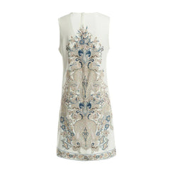 Vintage Runway Cotton Printed Beading Mini Dress