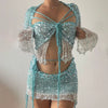 Elegant Crop Tops Nightclub Knit Sequin Dress Skirt 2 Piece Sets