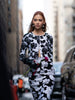 Floral-Print Long Sleeve Jacquard Top Midi Bandage Skirt Suits Two Piece Set