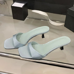Open Toe Silk Slippers Thin Low Heel