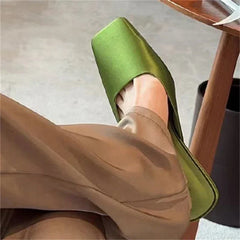 High Quality Silk Square Toe Mules Slipper Concise Low Heel