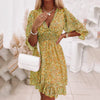 Bohemian Pullover Fragmented Short Sleeve Flower Printed Mini Dress