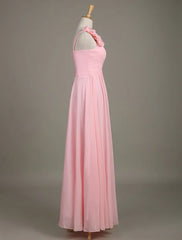 Blush Chiffon One Shoulder Ruffled Zipper A Line Long Wedding Party Bridesmaid Dress