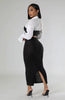 Casual V-Neck Full Sleeve Shirt and Split Long Skirt Suit Night Club Party Two Piece Sets