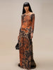 Elegant Print Long Sleeve High Neck High Slits High Skinny Maxi Dress