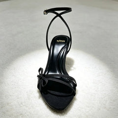 Black Bowknot Detail Satin Heel