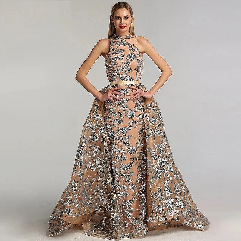 Sequined Sparkle Vintage Halter Luxury Evening Dress