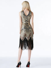 Style Sequined V Neck Fringe Party Outfits Dress