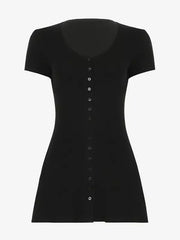Casual Short Sleeves V-Neck With Button-Down Front Knitted Mini Dress
